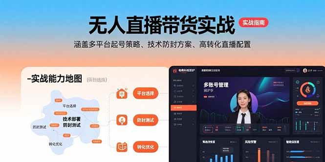 （15622期）无人直播带货实战，涵盖多平台起号策略、技术防封方案、高转化直播配置