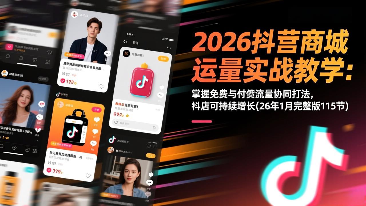 2026抖音商城运营实战教学：掌握免费与付费流量协同打法，抖店可持续增长(26年1月完整版115节