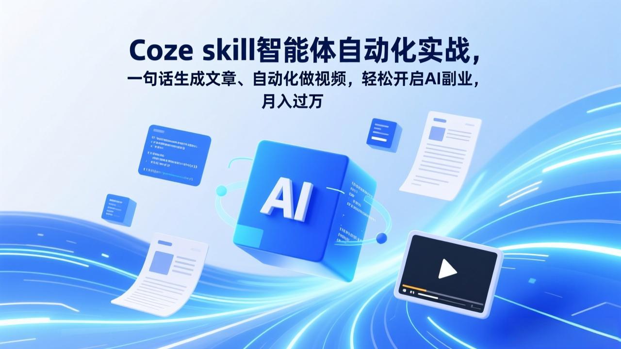 Coze skill智能体自动化实战，一句话生成文章、自动化做视频，轻松开启AI副业，月入过万