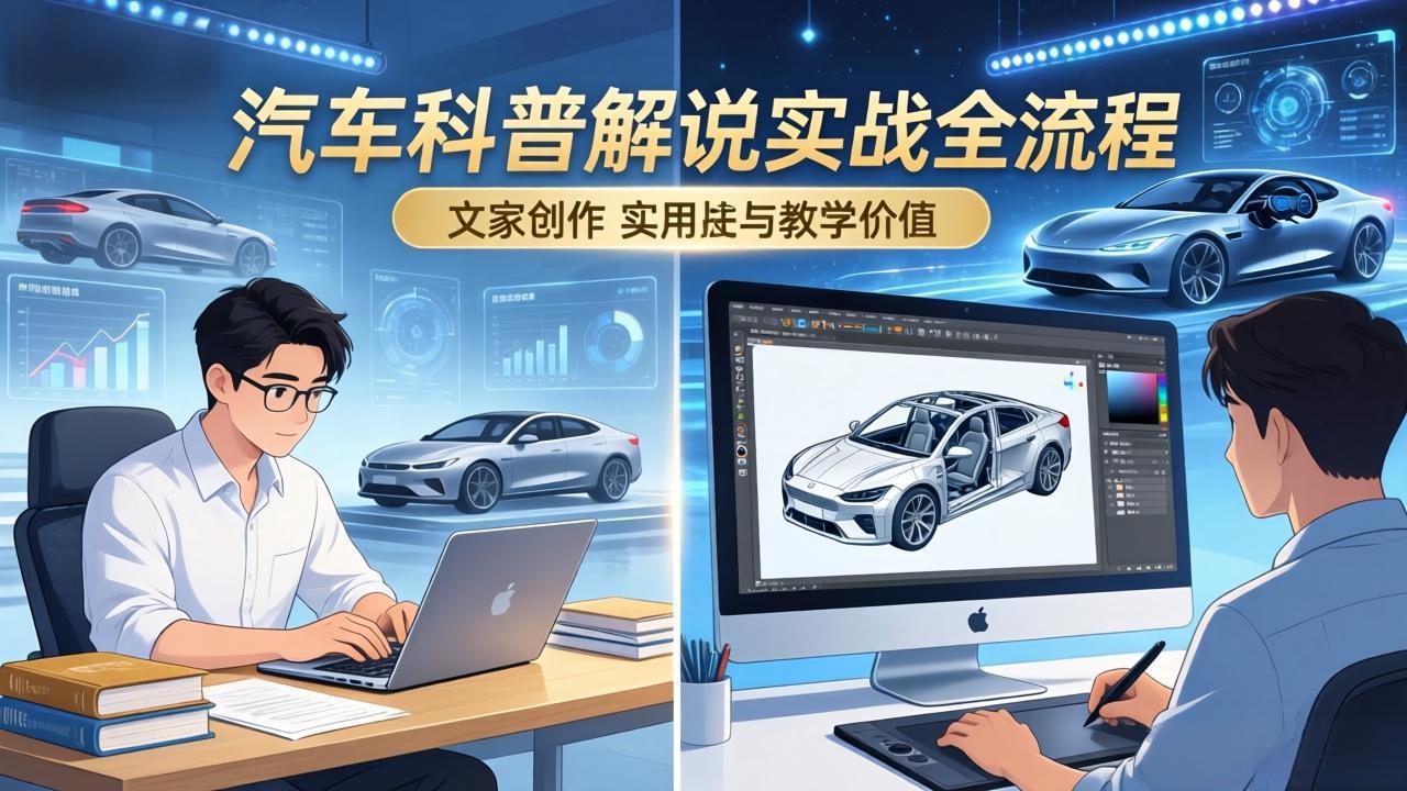 抖音汽车科普解说实战:文案+动画+画面处理+去水印全流程,打造专业汽车科普视频