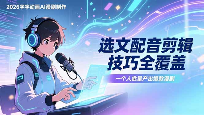 2026字字动画AI漫剧制作-1期,选文配音剪辑技巧全覆盖,一个人就能批量产出爆款漫剧