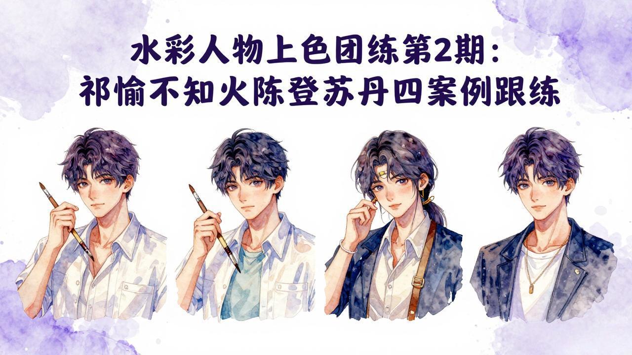 水彩人物上色团练第2期:祁煜不知火陈登苏丹四案例跟练,手把手提升绘画能力