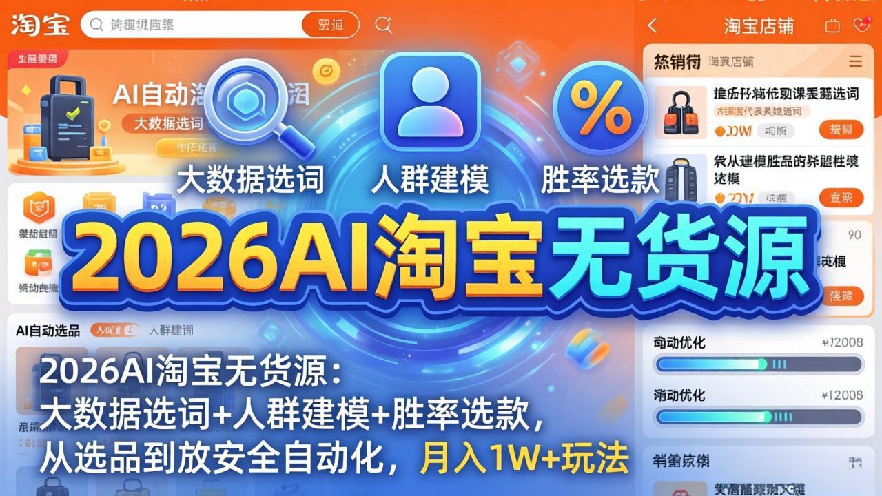 2026AI淘宝无货源-4月更新:大数据选词+人群建模+胜率选款,从选品到放大全自动化,月入1W+玩法
