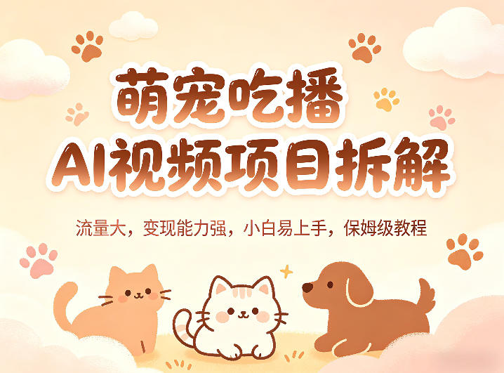 萌宠吃播AI视频项目拆解，流量大，变现能力强，小白易上手，保姆级教程