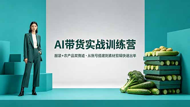 AI带货实战训练营,服装+农产品双赛道,从账号搭建到素材剪辑快速出单
