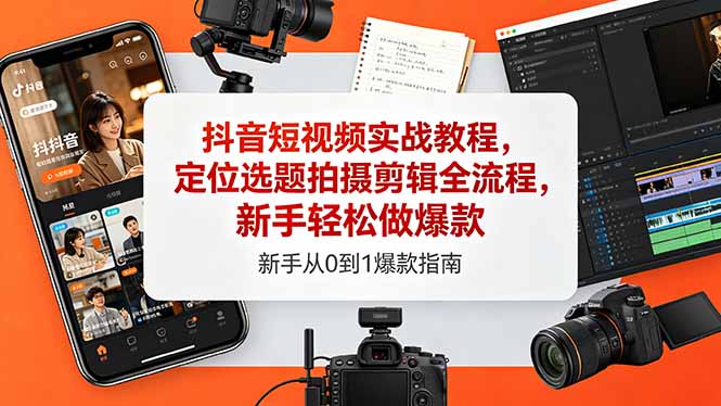 抖音短视频实战教程,定位选题拍摄剪辑全流程,新手轻松做爆款