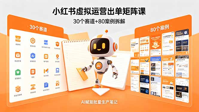 小红书虚拟运营出单矩阵课:30个赛道+80案例拆解,AI赋能批量生产笔记