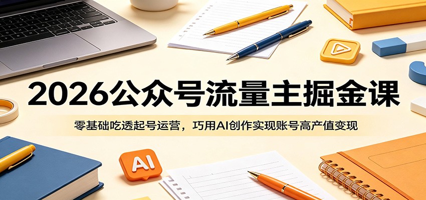 2026公众号流量主掘金课:零基础吃透起号运营,巧用AI创作实现账号高产值变现