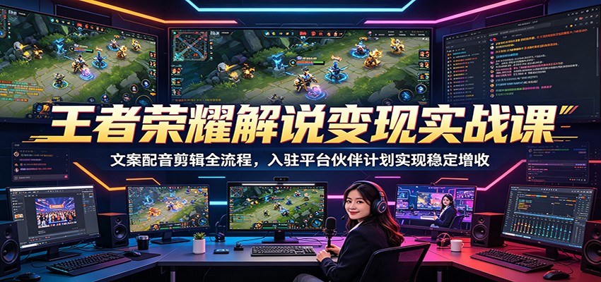 王者荣耀解说变现实战课:文案配音剪辑全流程,入驻平台伙伴计划实现稳定增收