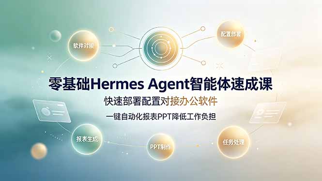 零基础Hermes Agent智能体速成课,快速部署配置对接办公软件;一键自动化报表PPT降低工作负担