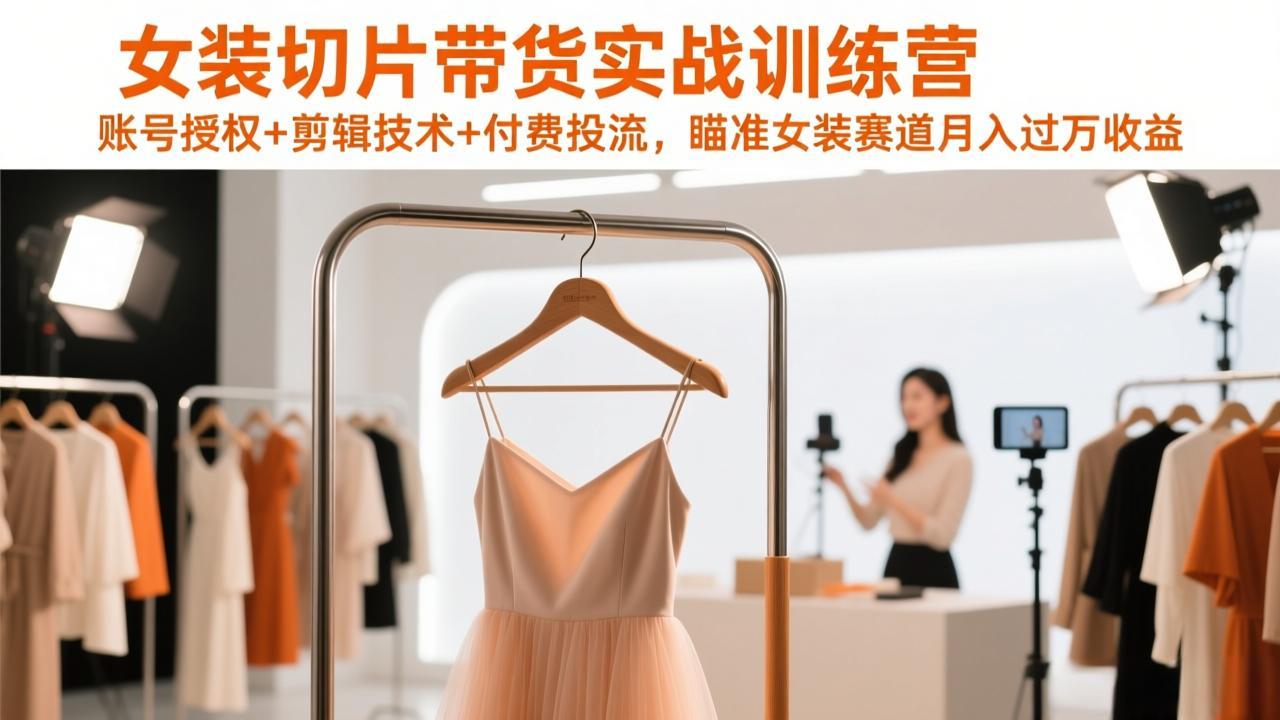 女装切片带货实战训练营,账号授权+剪辑技术+付费投流,瞄准女装赛道月入过万收益