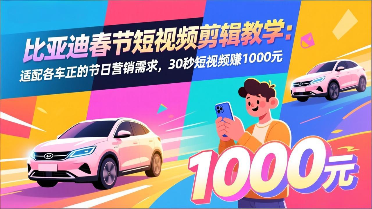 比亚迪春节短视频剪辑教学：适配各车企的节日营销需求，30秒短视频赚1000元