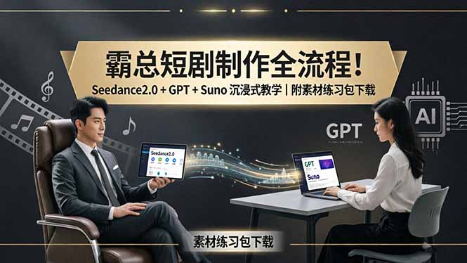 霸总短剧制作全流程！Seedance2.0 + GPT + Suno 沉浸式教学｜附素材练习包下载