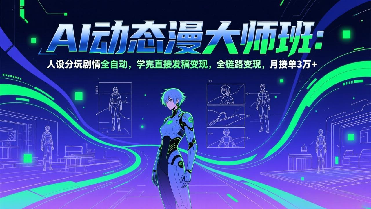 AI动态漫剧大师班：人设分镜剧情全自动，学完直接发稿变现，全链路变现，月接单3万+