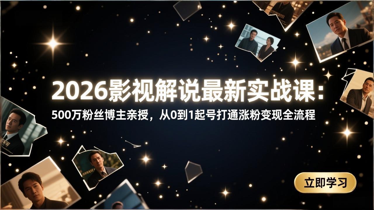 2026影视解说最新实战课：500万粉丝博主亲授，从0到1起号打通涨粉变现全流程