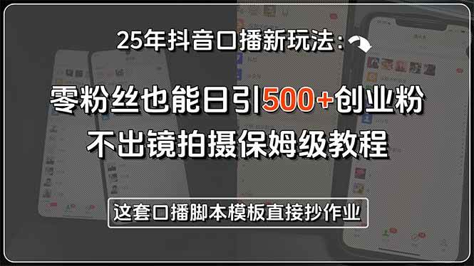 （15384期）25年抖音口播新玩法：零粉丝也能日引500+创业粉，不出镜拍摄保姆级教程…