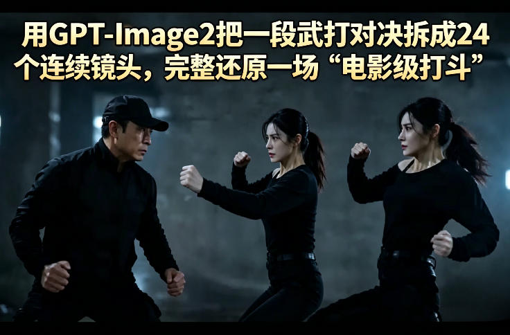 用GPT-Image2把一段武打对决拆成24个连续镜头，完整还原一场“电影级打斗”